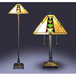 QSC 18039 SET - handcrafted Tiffany stained glass lamp