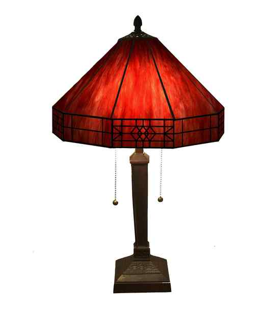 T14M113 RED - handcrafted Tiffany stained glass lamp