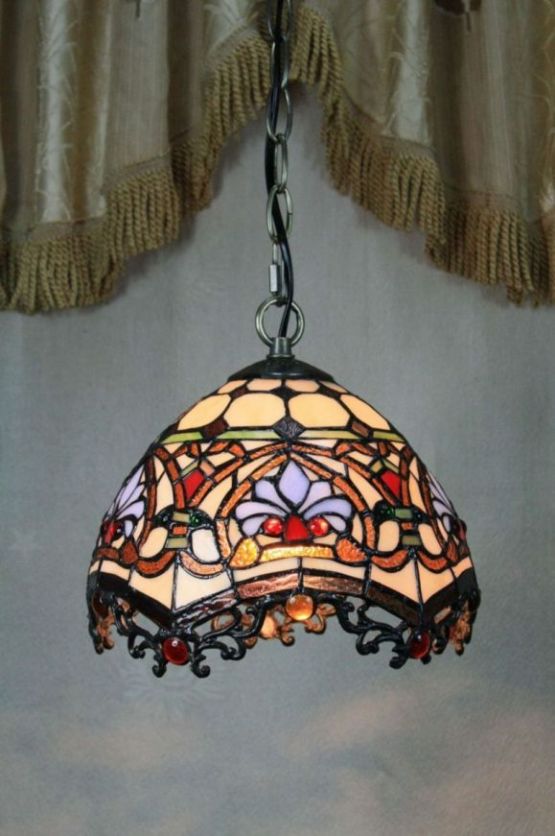 Tiffany 10 Inch Hanging Lamp - TADD10016 - handcrafted Tiffany stained glass lamp