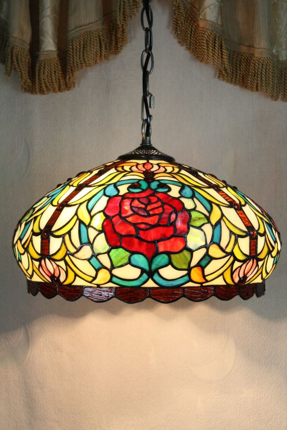 Tiffany 16 Inch Hanging Lamp 2 - TADD161016 - handcrafted Tiffany stained glass lamp