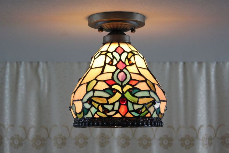 Tiffany 8 Inch Ceiling Lamp - TAXD08011 - handcrafted Tiffany stained glass lamp