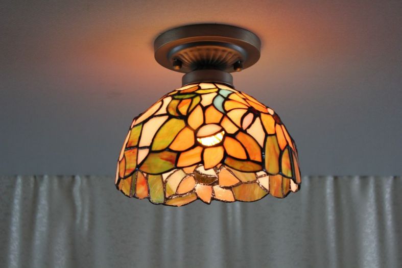 Tiffany 8 Inch Ceiling Lamp - TAXD08012 - handcrafted Tiffany stained glass lamp