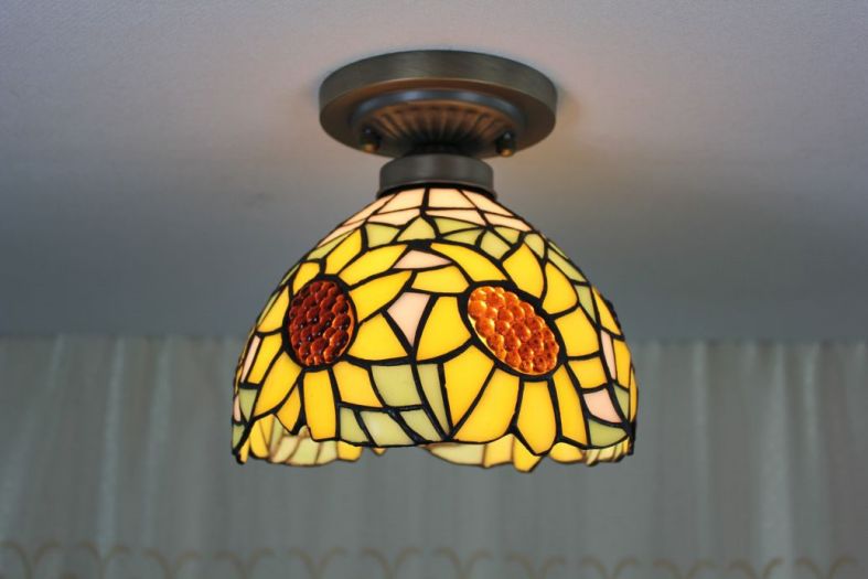 Tiffany 8 Inch Ceiling Lamp - TAXD08013 - handcrafted Tiffany stained glass lamp