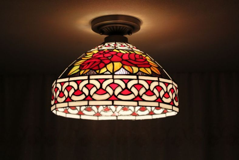 Tiffany 8 Inch Ceiling Lamp - TAXD08016 - handcrafted Tiffany stained glass lamp