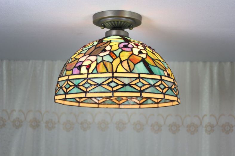 Tiffany 8 Inch Ceiling Lamp - TAXD08019 - handcrafted Tiffany stained glass lamp