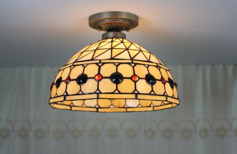 Tiffany 8 Inch Ceiling Lamp - TAXD08020 - handcrafted Tiffany stained glass lamp