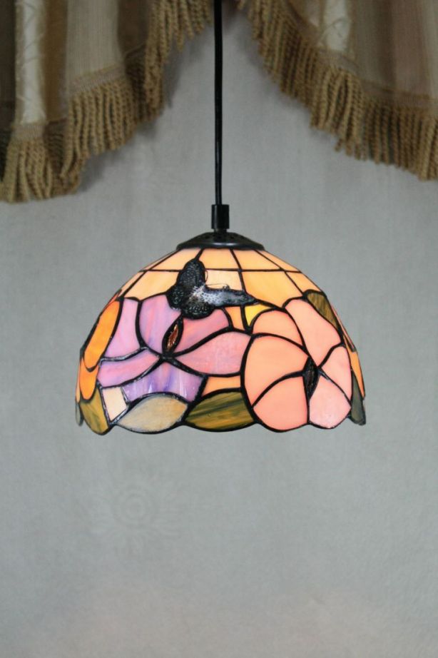 Tiffany 8 Inch Hanging Lamp 1 - TADD08010 - handcrafted Tiffany stained glass lamp