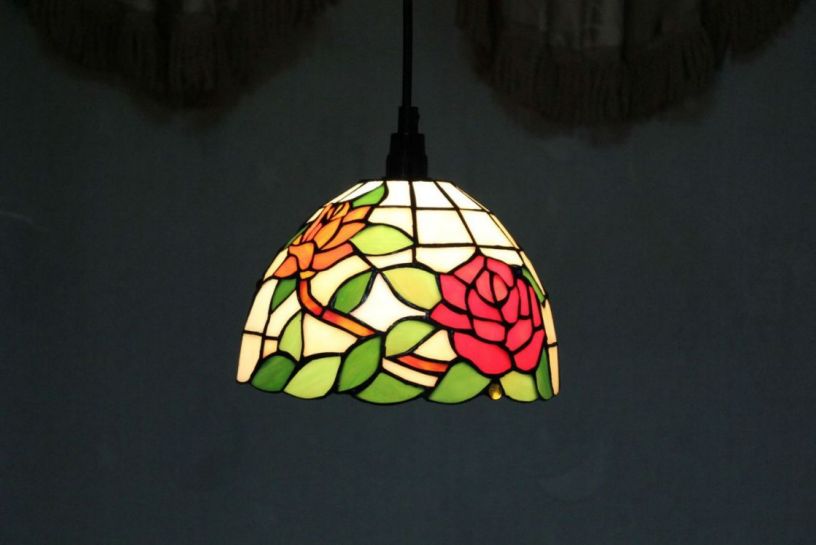 Tiffany 8 Inch Hanging Lamp 1 - TADD08014 - handcrafted Tiffany stained glass lamp