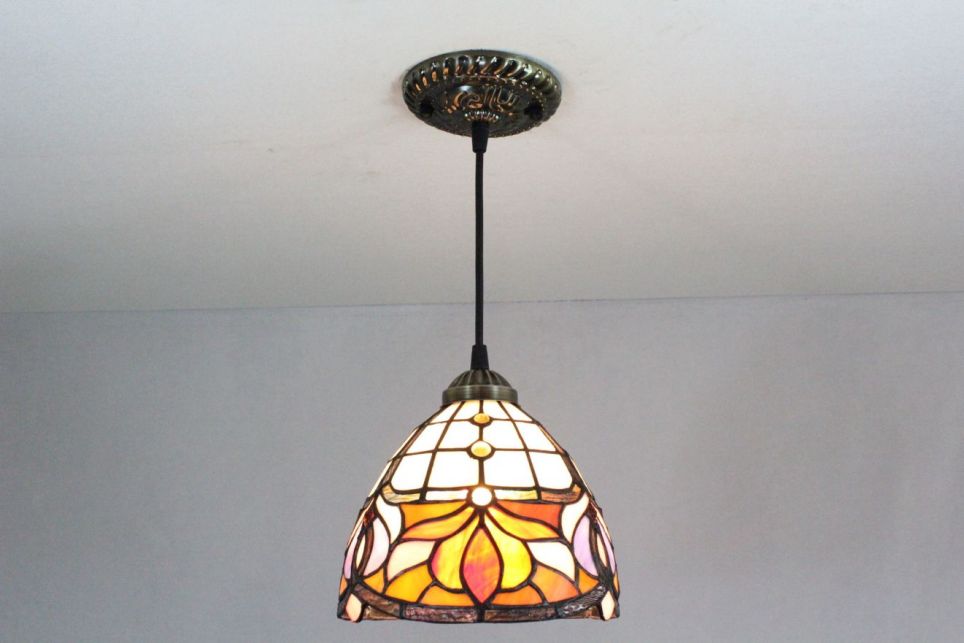 Tiffany 8 Inch Hanging Lamp 1 - TADD08082 - handcrafted Tiffany stained glass lamp