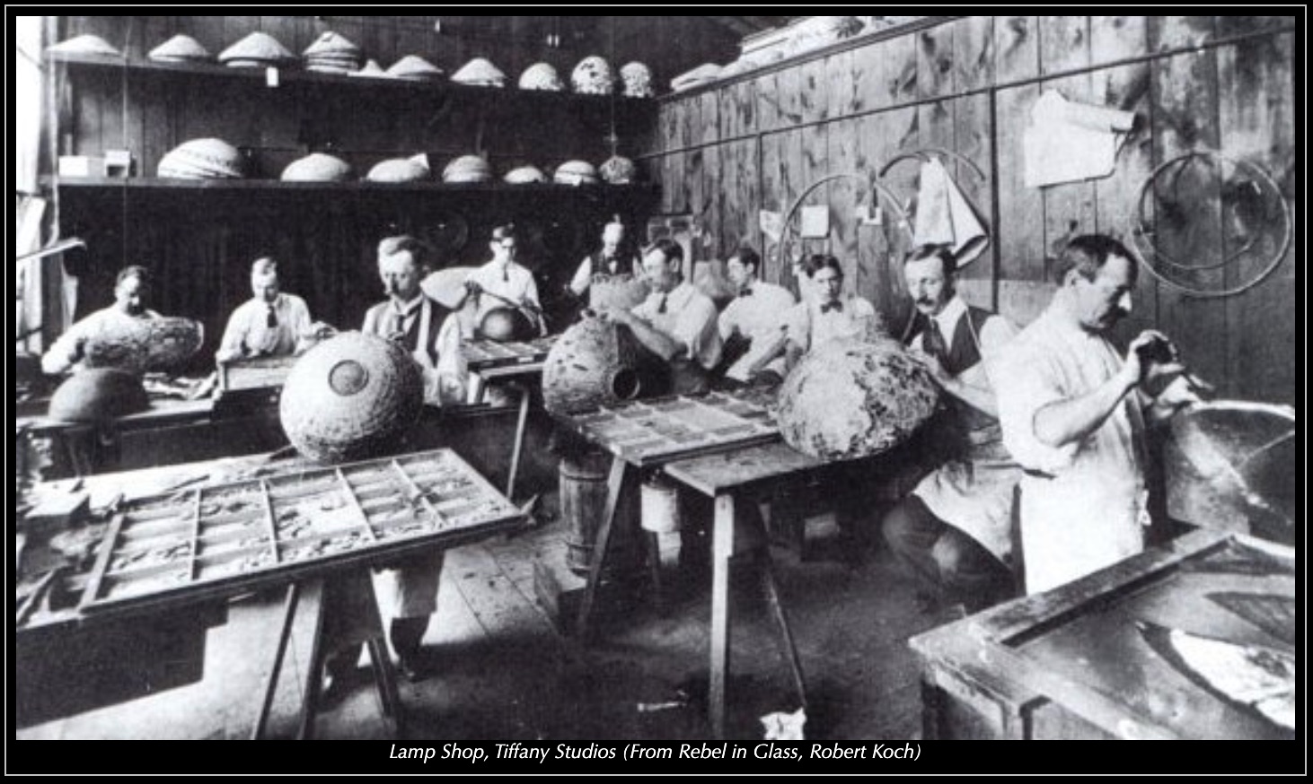 Lamp shop at Tiffany Studios — historic workshop photograph