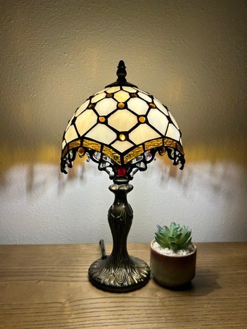 Amber Dragonfly Tiffany Table Lamp - Handcrafted Stained Glass Lamp