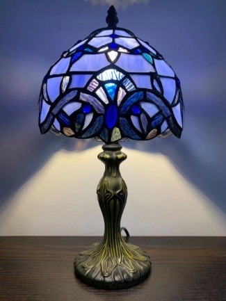 Sapphire Leaf Tiffany Table Lamp - Handcrafted Stained Glass Lamp
