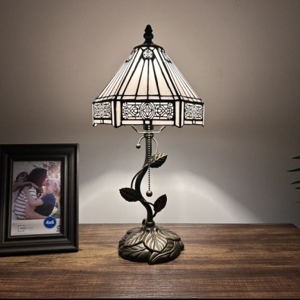 Ivory Rose Tiffany Table Lamp - Handcrafted Stained Glass Lamp