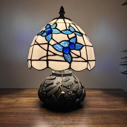 Sapphire Wisteria Tiffany Table Lamp - Handcrafted Stained Glass Lamp