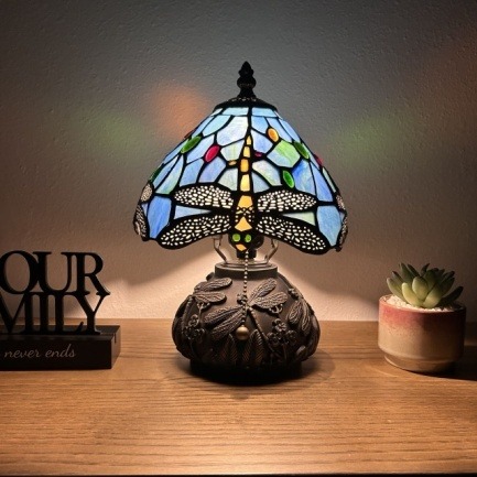 Crimson Garden Tiffany Table Lamp - Handcrafted Stained Glass Lamp