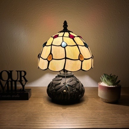 Amber Heritage Tiffany Table Lamp - Handcrafted Stained Glass Lamp