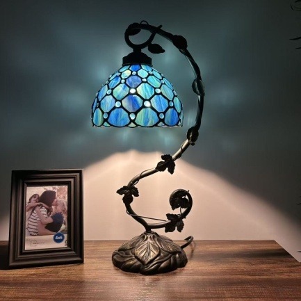Sapphire Mosaic Tiffany Table Lamp - Handcrafted Stained Glass Lamp