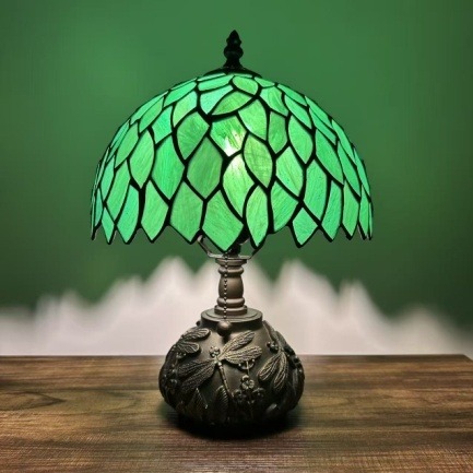 Emerald Dragonfly Tiffany Table Lamp - Handcrafted Stained Glass Lamp