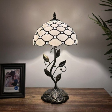 Ivory Prairie Tiffany Table Lamp - Handcrafted Stained Glass Lamp