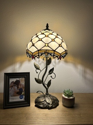 Amber Rose Tiffany Table Lamp - Handcrafted Stained Glass Lamp
