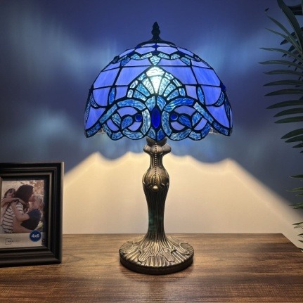Sapphire Geometric Tiffany Table Lamp - Handcrafted Stained Glass Lamp