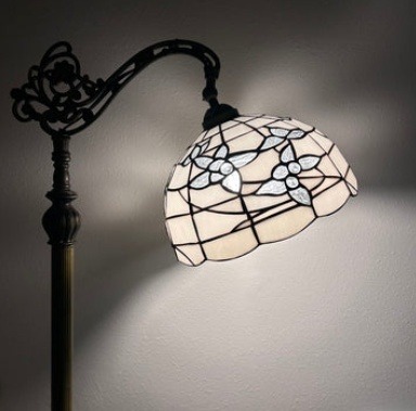 Ivory Floral Tiffany Floor Lamp - handcrafted Tiffany stained glass lamp