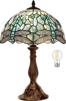 Teal Dragonfly Tiffany Table Lamp - Handcrafted Stained Glass Lamp