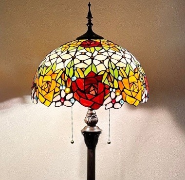 Amber Heritage Tiffany Floor Lamp - handcrafted Tiffany stained glass lamp