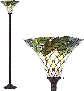 Golden Floral Tiffany Floor Lamp - handcrafted Tiffany stained glass lamp