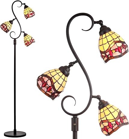 Amber Mosaic Tiffany Floor Lamp - handcrafted Tiffany stained glass lamp