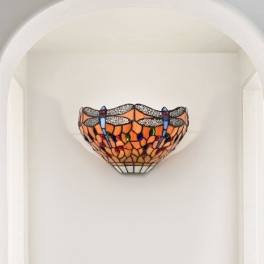Crimson Floral Tiffany Wall Sconce - handcrafted Tiffany stained glass lamp