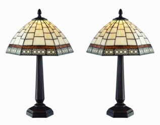 Amber Artisan Tiffany Lighting Set - handcrafted Tiffany stained glass lamp